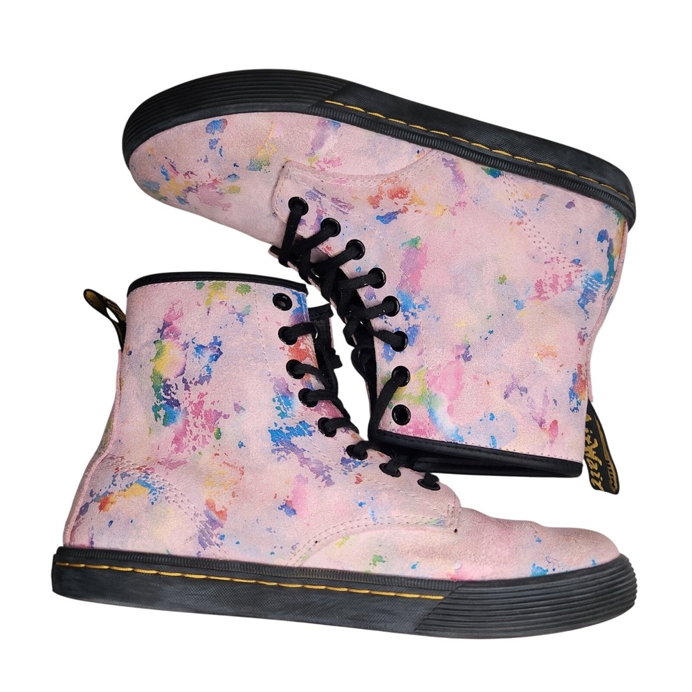 DOC DR. MARTENS Combat style Boots Womens 6 Sheridan Pink Rainbow Splatter Girls